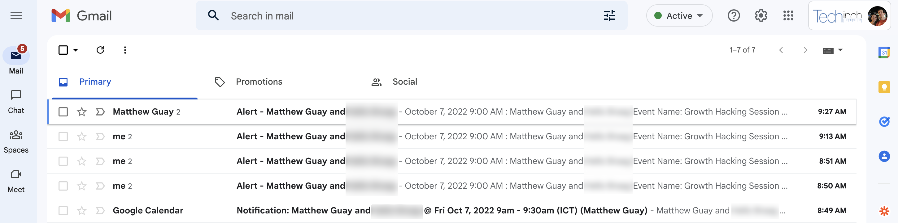 A Gmail screenshot of many emails from every new event