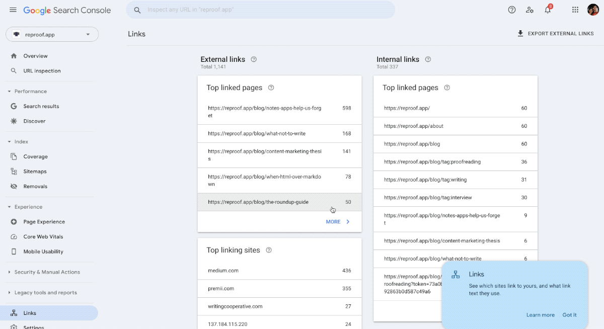 Get your backlink data from Google Search Console