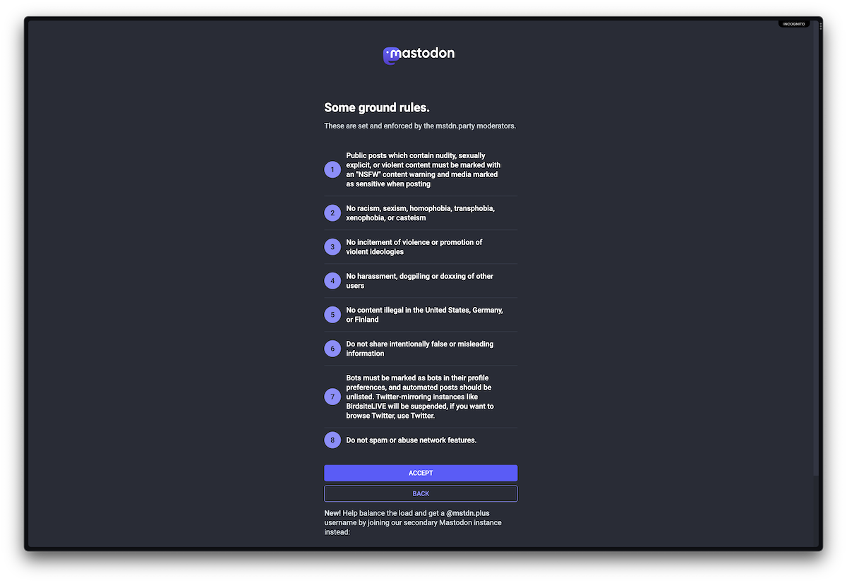 Most Mastodon servers have rules before you can join