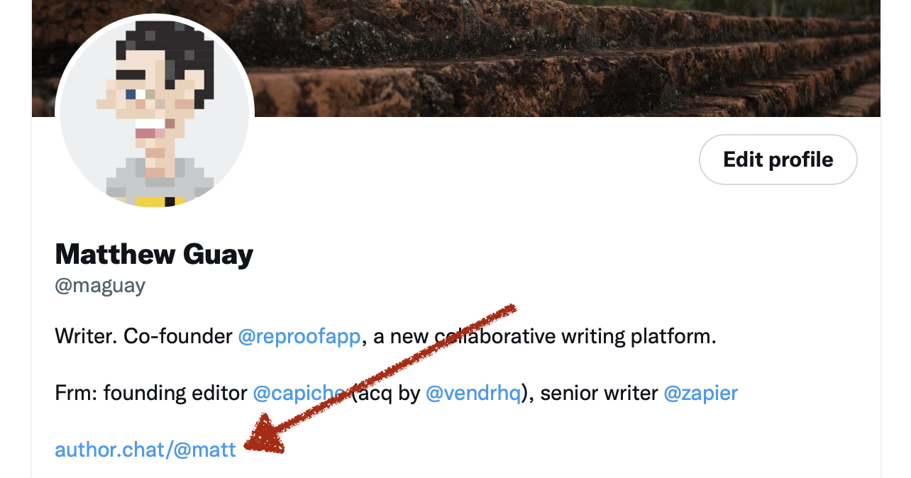 Matthew Guay's Twitter profile, with a link to Mastodon